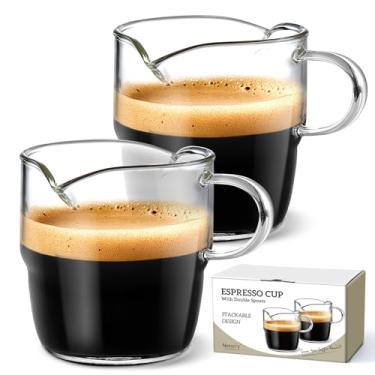 Imagem de NETANY Conjunto de 2 xícaras de café expresso, copos empilháveis com bicos duplos de 170 g, canecas de vidro com alça, lindos copos transparentes para cafeteria, acessórios de máquina
