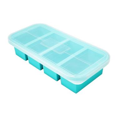 Imagem de REDANT Bandeja para freezer para cubos de sopa com tampa – bandejas grandes para cubos de gelo/moldes de silicone para freezer – 1 xícara de recipientes de silicone para armazenamento de alimentos