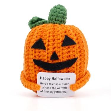 Imagem de Boneca Abóbora Crochê Feita à Mão, Mini Abóbora Tricotada Feliz Halloween com Cartão Incentivo Decorações Outono Ação Graças Enchimentos Cesta Halloween Lembrancinhas Festa para Família