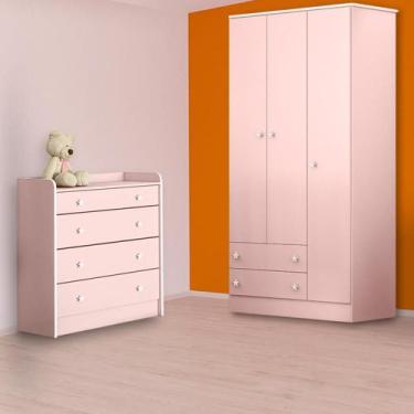 Imagem de Quarto Infantil Guarda Roupa e Cômoda Trocador Rosa - Qmovi