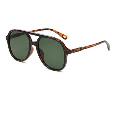 Imagem de Azoxus Óculos de sol aviador polarizados modernos femininos ponte baixa anos 70 retrô grande proteção UV, Armação de leopardo/lente matizada verde, Large