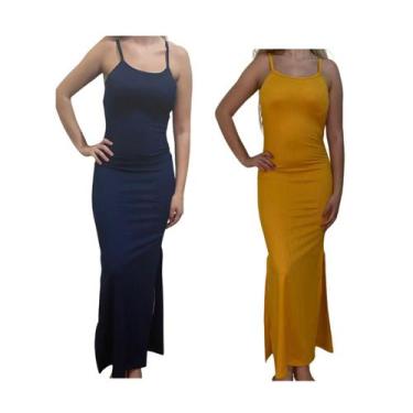 Imagem de KIT C/2 Vestidos Longo Canelado com Fenda - Emporio J, Marinho, Mostar
