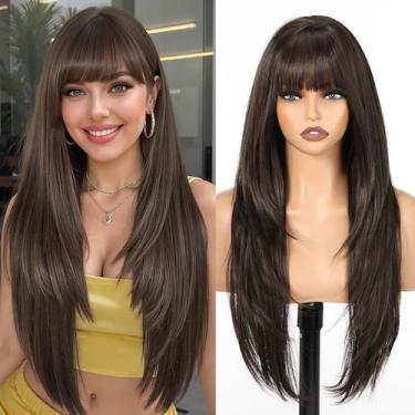 Imagem de Peruca HAIRCUBE longa reta sintética marrom escura para mulheres