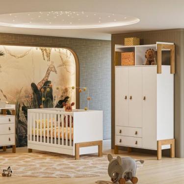 Imagem de Quarto de Bebê Berço mini cama Guarda-Roupa Fantasia Qmovi, Branco Ace