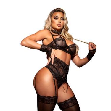Imagem de Lingerie Feminina Conjunto Renda Luvas Completa Noite Especial - Unive
