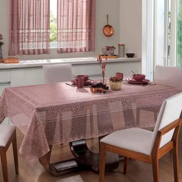 Imagem de Toalha de Mesa Interlar Renda 100% Poliéster Retangular Color 150m x 220m 6 Lugares Rose