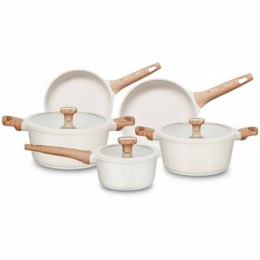 Imagem de Jogo de Panelas Antiaderente Cerâmica Kit 5 Peças Indução Titanium Nat