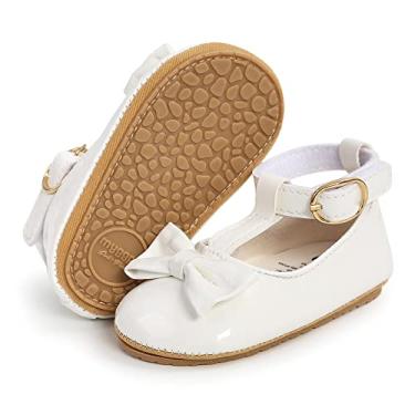 Imagem de HsdsBebe Sapatos para bebês meninas Mary Jane Flats Bow Antiderrapante Sola macia Princesa Primeiros Andadores Sapatos de casamento, G/branco, 0-6 Months Infant