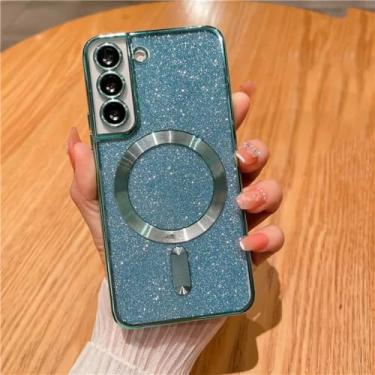 Imagem de Capa de telefone com brilho magnético chapeado para samsung galaxy s24 s23 s21 fe s22 plus ultra macio tpu capa traseira, verde claro, para samsung s24
