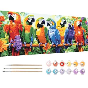 Imagem de Reofrey Kit grande de pintura por números para papagaios adultos - tela de 30 x 80 cm, pintura de animais por número - conjunto de tinta acrílica - arte DIY relaxante para iniciantes e especialistas