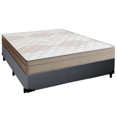 Imagem de Cama Box Casal Sintético + Colchão De Molas Ensacadas Portobel Ipanema - 138x188x65cm Cinza