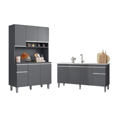 Imagem de Cozinha Compacta Márcia com Balcão Gabinete Tati 150m para Pia Sem Tampo Cinza - AJL