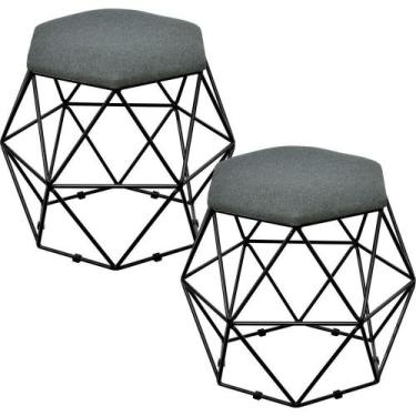 Imagem de Kit 02 Puffs Aramado Preto Six L02 Linho Chumbo - LYAM DECOR