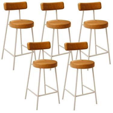 Imagem de Kit 05 Banquetas Baixa Cozinha Sala Jantar Bancada Milão Arena L02 Couríssimo Whisky - Lyam Decor
