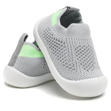 Imagem de Tênis Sapatinho Meia Infantil Antiderrapante para Primeiros Passos, Bebê 0-36 Meses, Malha Flexível, Ultra Leve 28g, Unissex, Cinza, Azul, Amarelo ou Rosa (Cinza, BR, Bebê, Numérico, PP, 18)