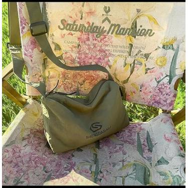 Imagem de Bolsa transversal de nylon de grande capacidade – Bolsa de ombro quadrada leve para estilo casual ao ar livre, Verde, Medium, Mochila casual