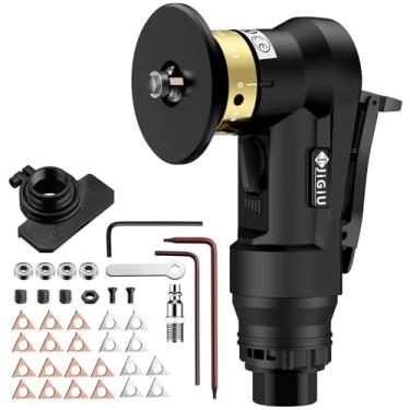 Imagem de JiGiU Ferramenta de chanfradura de ar atualizada com placa guia reta, mini máquina de chanfradura pneumática 30.000RPM 45° Máquina de chanfradura pneumática 0,1-0,9 mm Ajuste de profundidade com