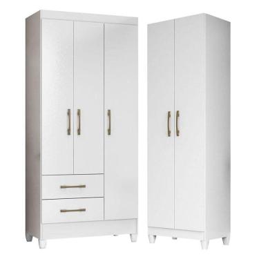 Imagem de Guarda Roupa Infantil Lima E Armário Multiuso New Iris Branco Brilho - Moval