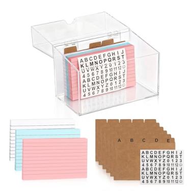 Imagem de Caixa de cartão de índice de acrílico, 10 x 15 cm, organizador de cartões de visita transparente com 30 divisórias Kraft, 150 cartões de índice de A a Z, adesivos para guardar 400 abas e anotações