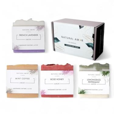 Imagem de Natural Amor Conjunto de Sabonetes Orgânicos Artesanais (pacote com 4), Feito com Ingredientes Naturais, Sabonete Frio, Conjunto de Presente de Sabão para Mulheres