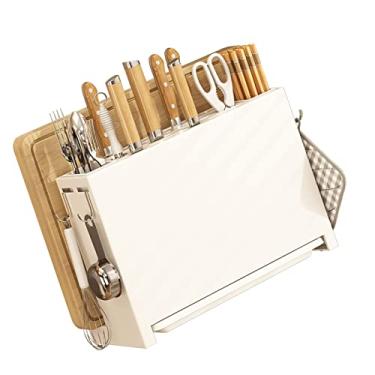 Imagem de AYNEFY Blocos de Faca de Cozinha, Suporte Faca Cozinha Grande Capacidade Com Suporte à Tábua Corte, Várias Funções para a Mesa e a Parede Suspensa