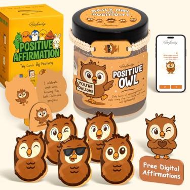 Imagem de Stofinity Pote de afirmação de coruja positiva – presentes de coruja de apoio emocional para mulheres, 60 cartões de alívio de estresse e incentivo diário, meias de cesta de Natal, ideias de presente