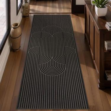 Imagem de Tangsoo Tapete de juta fácil arco-íris 5 x 15 cm lavável para corredores, antiderrapante, fino, geométrico, preto, geométrico, tapete de casa de fazenda, moderno para varanda, lavanderia, quarto