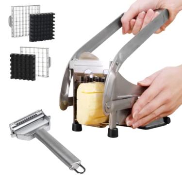 Imagem de Cortador e descascador de batata francesa, combinação perfeita para airfryer, aço inoxidável, 2 produtos, kit original NO2PROBLEMS perfeito para preparação de alimentos, base de sucção potente