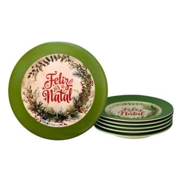 Imagem de Kit 6 Pratos Grandes Redondos Natal 25cm Melamina Guirlanda Vermelho Verde Mesa Posta Jantar Ceia Festas pratos descartaveis para festa(Verde 25cm)