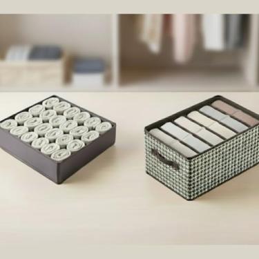Imagem de Kit 2 Organizadores 1 Caixa 6 Divisórias E 1 Organizador de Peças Íntimas Com 24 Divisórias em TNT, Ideal para Roupas, Lingeries e Acessórios