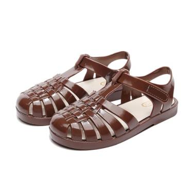 Imagem de TANDEFLY Sandálias Jelly para meninas, bico fechado, fantasia de princesa, verão, pescador, praia, sola de borracha, sandálias rasteiras para crianças pequenas e grandes, Chocolate, 9 Toddler