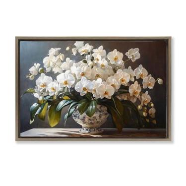 Imagem de Stupell Industries Arranjo de orquídea elegante arte de parede em tela flutuante com moldura preta, design de Franklyn Gregory, 53 x 78 cm