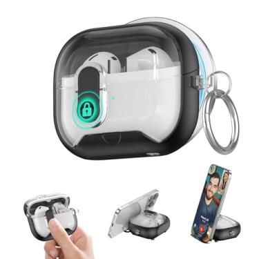Imagem de Miimall Capa protetora à prova de choque para Samsung Galaxy Buds 3/Buds3 Pro/Buds3 FE com suporte de telefone, clipe de bloqueio seguro para Galaxy Buds 3/Buds3 Pro/Buds3 FE com mosquetão (preto)