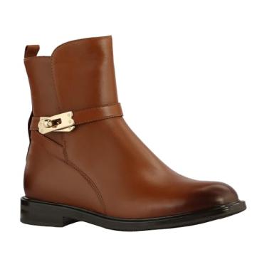 Imagem de JATAREA Bota feminina de couro autêntico – Preta | Botas Chelsea acolchoadas modernas para mulheres | Sapatos confortáveis de cano baixo com sola sintética | Longa duração e uso o dia todo, Jatarea Borna - conhaque, 8.5