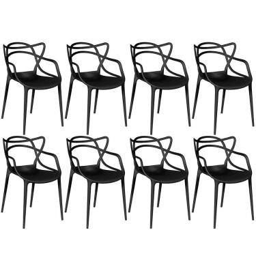 Imagem de Kit 8 Cadeiras De Jantar Allegra Prática Empilhável - Preto