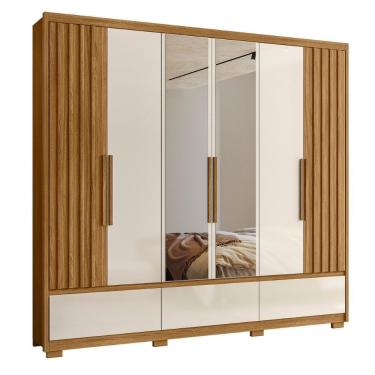 Imagem de Guarda Roupa Fresado Com Espelho Veneza Freijó Off White