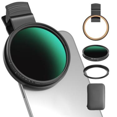 Imagem de Filtro ND2-400 variável de 67 mm para telefone/DSLR, filtro de densidade neutra ajustável HD com clipe universal, anel adaptador, acessório de lente para iPhone 16 15 14 13 12 Samsung Pixel e outros