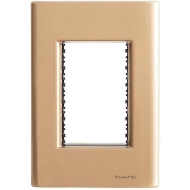 Imagem de Placa 3 Postos 4x2 Tramontina Giz Ouro Metalizado Suporte Tramontina