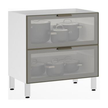 Imagem de Balcão Sem Tampo 80cm Basculante Com Vidro Reflecta Prata Branco Com Reflecta Prata