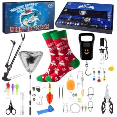 Imagem de Calendário do Advento de Pesca 2025 para homens e meninos adolescentes – Calendário de contagem regressiva de Natal de 24 dias com ferramentas de pesca, iscas e acessórios – Pegador de lábio de peixe
