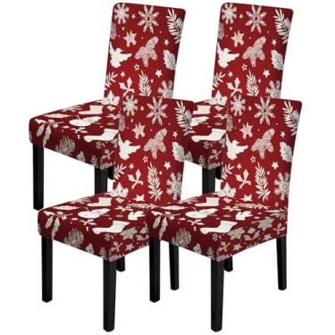 Imagem de ANNA QUEEN Conjunto de 4 capas de cadeira de Natal, capas elásticas removíveis, laváveis para jantar, fazenda, hotel, festa, casamento