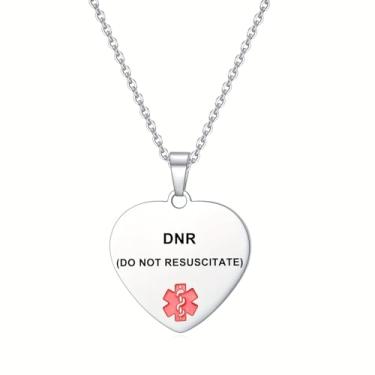 Imagem de COMTRUDE Colar de Alerta Médico para Mulheres DNR ID Colar Ajustável de Aço Inoxidável Corrente com Plaqueta de Identificação Gravada Joia Coração DNR
