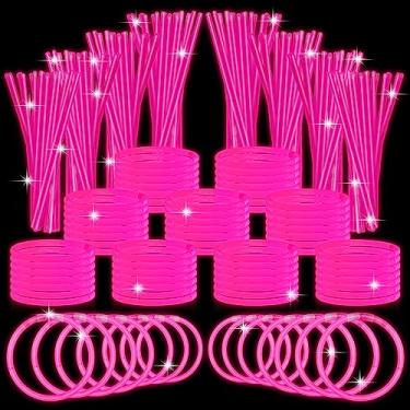 Imagem de Lenwen 800 peças de bastões que brilham a granel de 20 cm que brilham no escuro colares de festa brilhantes brilhantes pulseiras com conectores que acendem lembrancinhas de festa de aniversário neon, pulseiras de bastão de brilho