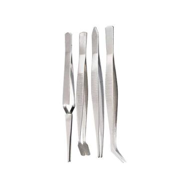 Imagem de Kit 4 Pincas Precisao Inox Ponta Fina Curva Reta Eletronica Bijuteria Artes Artesanato Relojoeiro