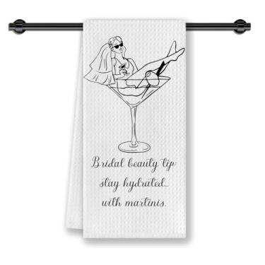 Imagem de CosxHabitat Toalha de prato de cozinha Bride Martini, toalha de bar de chá de mão para coquetel, presentes de casamento para mulheres amantes de martini, 40 x 61 cm