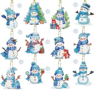 Imagem de SHLUHA 12 peças de bonecos de neve, Natal, diamante, arte, chaveiros, ornamentos, kit de pintura de diamante para adultos, faça você mesmo, artesanato, decoração de casa, presente de Natal (AA047)