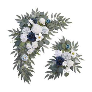 Imagem de Badiman Flores de arco de casamento, decoração de cenário, cenário de guirlanda floral, guirlanda de arco de casamento para cadeira de casamento, Branco Azul