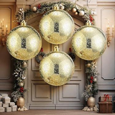 Imagem de Jenaai Pacote com 4 bolas de Natal extragrandes de 15 cm, bola de mercúrio gigante, à prova de estilhaçamento, decoração de árvore de Natal, decoração de casamento (ouro champanhe)