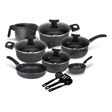 Imagem de Jogo de Panelas Antiaderente 10 Peças com Tampas de Vidro, Utensílios de Nylon