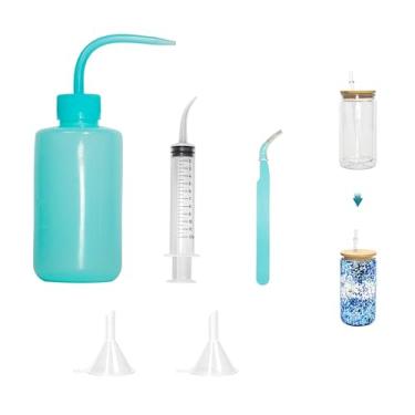 Imagem de stuuikf Kit de fabricação de copos isolados – Globo de neve DIY e ferramentas de copo com glitter com garrafa de plástico, funil, pinça e seringa – Crie copos personalizados e copos de resina epóxi